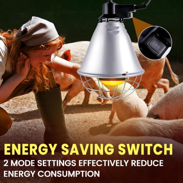 BrightArk Poultry Heat Lamp 250W with 2.5M Wire and 2M Hanging Chain, 2 Mode Energy Saving Switch, Livestock Breeding Brooder Lamp, Infrared Heat Lamp for Puppies Chicks Piglets Reptiles (No Bulb) - Image 4