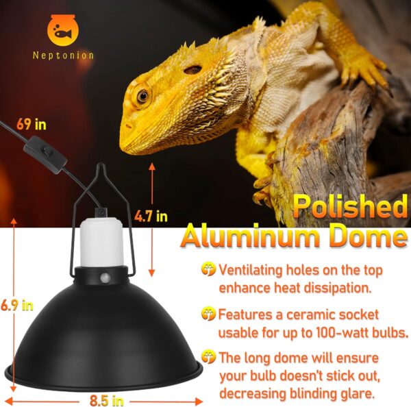 NEPTONION Reptile Reflector Dome Lamp Fixture, 5.5 inch Deep Polished aluminum UVB Light Fixture for Reptile Glass Terrariums fit UVB UVA Bulb, Basking Heat Bulb, Ceramic Heat Emitter - Image 2