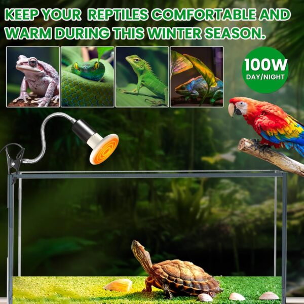 Luxvista 100W Reptile Heat Lamp Bulb,E27 Ceramic Heat Emitter Tortoise Heat Lamp,White Infrared No Light Heat Bulb for Terrarium Vivarium Reptile/Puppy/Bearded Dragon/Lizard/Snake/Chick,2-Pack - Image 2
