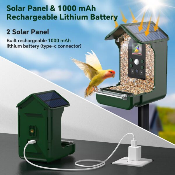Cozion Smart Bird Feeder Camera, 1080P HD Solar Smart Bird Feeder with Camera, Auto Capture Photo&Video, Bird Camera Waterproof Bird Box Camera, PIR Motion Sense Birds Feeder and 32GB Card - Image 5