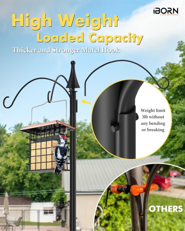 iBorn Bird Feeders Hanging Station 76Inch Wild Bird Feeding Station Pole Stand Outdoors Shepherds Hooks, 3 Hooks,3/4Inch Pole (Bird Feeders NOT Included) - Image 7