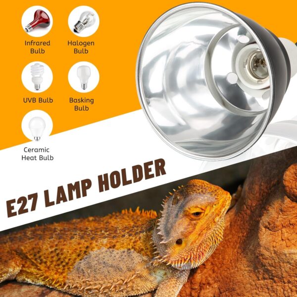 Haokaini E27 Reptile Turtle Heat UVA/UVB Bulb Lamp Light Holder 220V 300W Reptile Clamp Lamp Heating Lighthouse for Chicken Brooder Basking(UK Plug) - Image 2