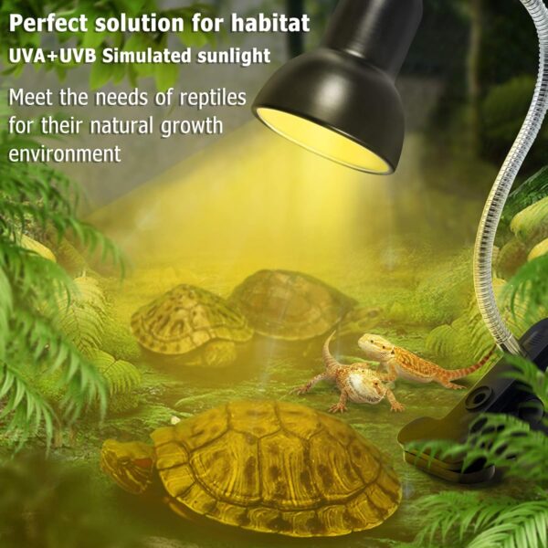 Tortoise Heat Lamp Basking Lamp, 3 Bulb UVA UVB Light Lamp, Heat Spotlight Reptile Light Aquarium Basking Light with Holder for Tortoise Bell Turtle Snake Lizards Terrarium Amphibian, E27 25W 50W - Image 2