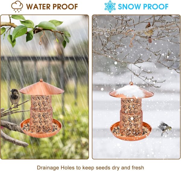 Bird Feeders, Hanging Metal Bird Seed Feeder Heavy Duty Mesh Squirrel Proof Wild Bird Feeder Staton Anti-rust Coating Nut Feeder with Rain Dome for Mix Seed Blends Sunflower - Image 5