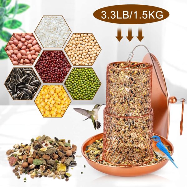 Bird Feeders, Hanging Metal Bird Seed Feeder Heavy Duty Mesh Squirrel Proof Wild Bird Feeder Staton Anti-rust Coating Nut Feeder with Rain Dome for Mix Seed Blends Sunflower - Image 3