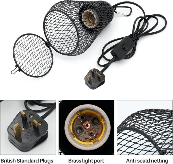 Reptile Heat Lamp Cap,Reptile Anti-Scald Lampshade and Ceramic Heat Emitter Set, Turtle Basking Heater Lamp with Guard for Lizard,Snake, Frogs,Chicken - Image 4
