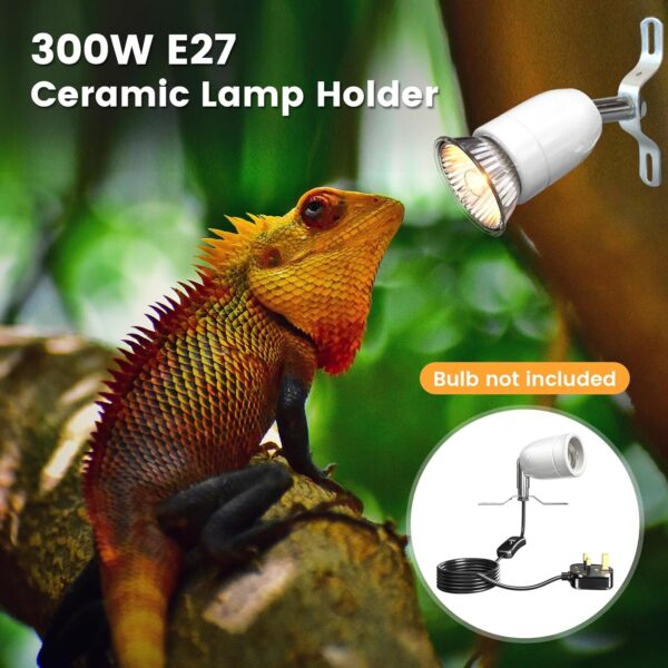 Bonlux 200W Ceramic Reptile Heat Lamp Holder, E27 Base Ceramic Heat Bulb Holder, Rotatable Reptile Light Holder with Inline ON/Off Switch for Turtle, Snake, Lizard, Dog, Chick- No Heat Bulb - Image 3