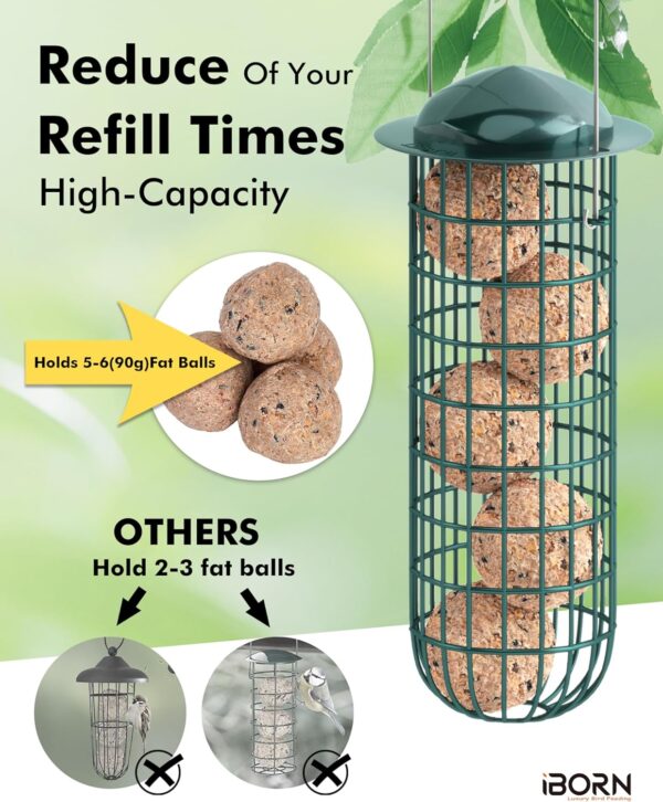 iBorn Metal Bird Feeders for Fat Ball Bird Feeders For Wild Birds Set of 2 Energy Fat Ball Holder Hanging Green Color Finish - Image 3