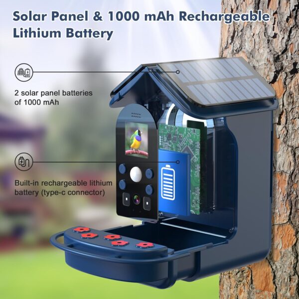 Smart Bird Feeder with Camera, Bozily 1080P HD Bird Feeders Camera Solar Powered, Auto Capture Photo&Video, Bird Camera Waterproof Bird Box Camera, PIR Motion Sense Birds- 32GB TF Card - Image 5