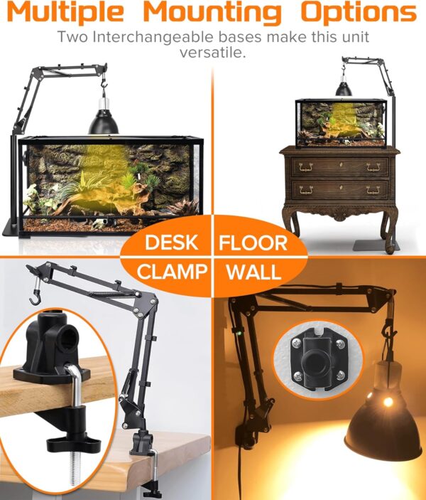 Metal Reptile Lamp Stand with Swing Arm for Terrarium Floor Light Stand for Reptile Tank, Height & Width & Angle is Adjustable, Heat Lamp Holder Heating Light Bracket Light Hanger (Max Height 72 inch) - Image 2