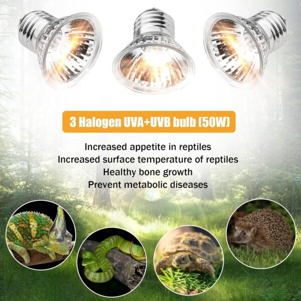 Sayudar Tortoise Heat Lamp, 3 Bulb 25W 50 W UVA UVB Light Lamp, Aquarium Basking Light with Clamp Stand, Terrarium Heat Lamp, Dimmable Reptile Heat Spotlight for Tortoise Snake Frog Lizard Chicks - Image 3