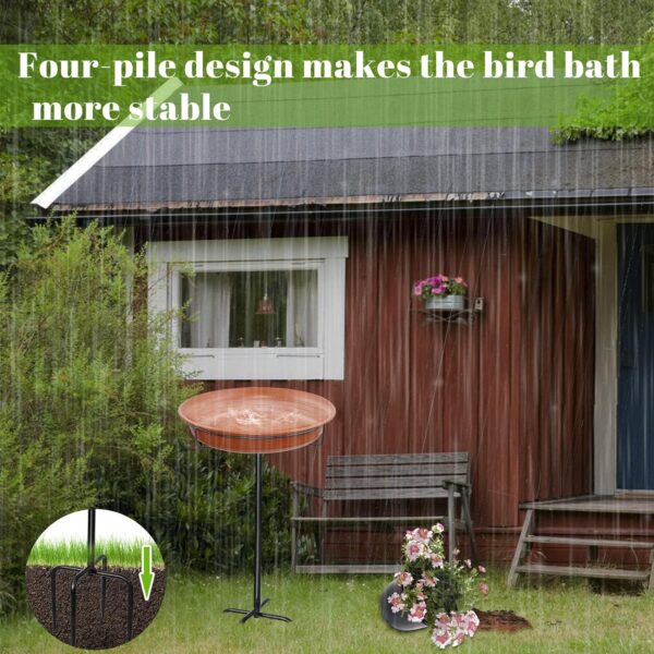 28In Freestanding Birdbaths Bowl Outdoor, Free Standing Garden Bird Bath Bird Feeder Bowl with Metal Stake, Detachable Decoration Spa Birdfeeder for Garden Patio Yard Lawn, 4 Spiky Feet (Brown) - Image 7