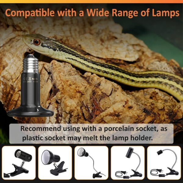Bonlux 100W Terrarium Reptile Heat Bulb,Ceramic Heat Emitter, No Light E27 Black Ceramic Heat Lamp Pet Ceramic Heat Bulb for Reptiles/Lizards/Tortoise/Snakes/Chicken/Dog, 2 Pack - Image 6