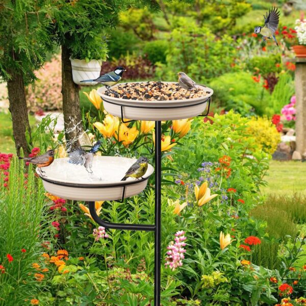 Giyiprpi Freestanding Birdbaths Bowl Outdoor, Free Standing Garden Bird Bath Bird Feeder & Bird Bath Bowl, Detachable Decoration Spa Birdfeeder for Garden Patio Yard Lawn, 4 Spiky Metal Stake (C) - Image 4