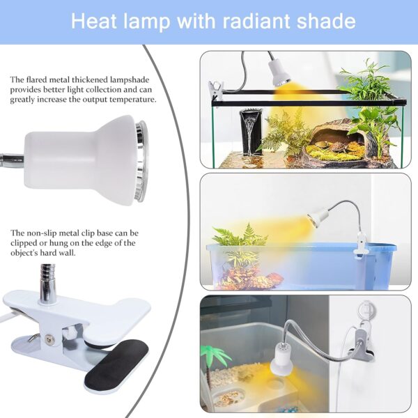 Reptile Heat Lamp, Tortoise Heat Lamps Aquarium Heating Light with Ceramic Spotlight Shade, Basking Light with 360° Rotating Neck Turtle Tank Accessories for Terrarium Puppies Chicks (without bulb) - Image 6