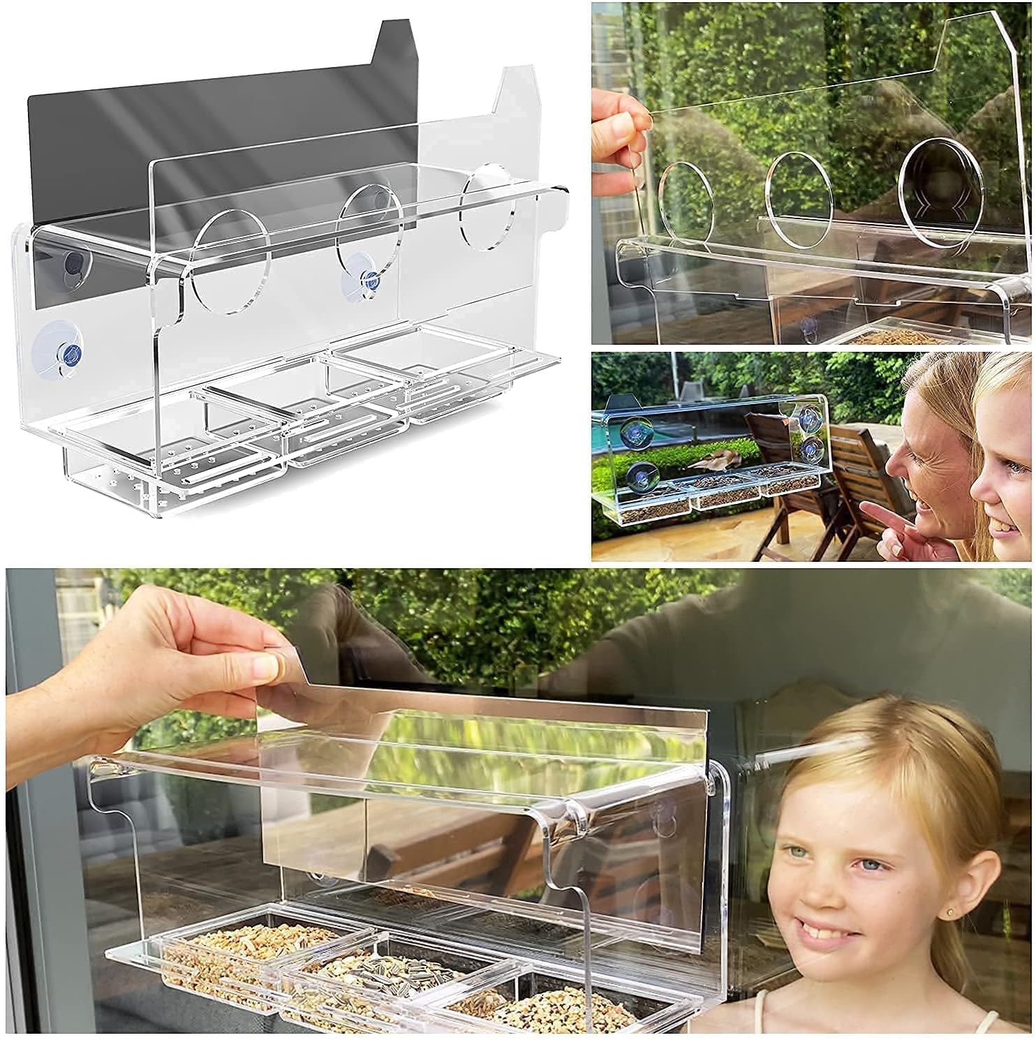 FifthStart Bird Feeder for Window with Scare Free Two-Way Reflector and a Removable Restriction Door - Window Bird Feeders with Strong Suction Cups - Clear Window Bird Feeders for Outside - Image 4