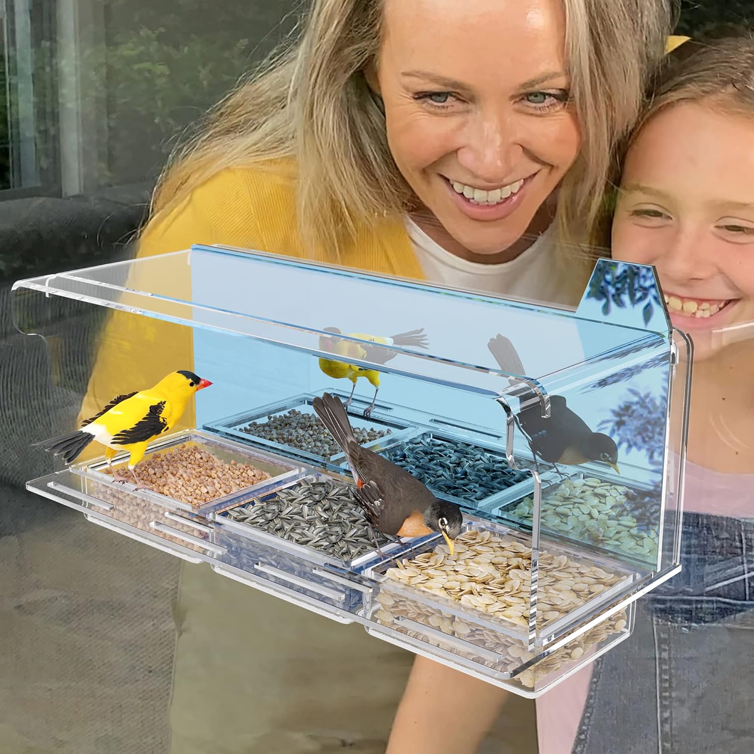 FifthStart Bird Feeder for Window with Scare Free Two-Way Reflector and a Removable Restriction Door - Window Bird Feeders with Strong Suction Cups - Clear Window Bird Feeders for Outside - Image 2