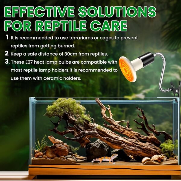 Luxvista 100W Reptile Heat Lamp Bulb,E27 Ceramic Heat Emitter Tortoise Heat Lamp,White Infrared No Light Heat Bulb for Terrarium Vivarium Reptile/Puppy/Bearded Dragon/Lizard/Snake/Chick,2-Pack - Image 6