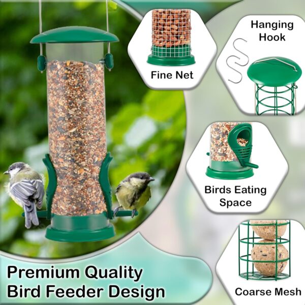 Zentea Bird Feeders - (3 pack) Metal Hanging Station for Small Birds - Crow, Pigeon, Squirrel proof Window, Garden, Backyard Hanging - Wild Bird Feeders for Nuts, Seeds, Fat Balls - Green - Image 3