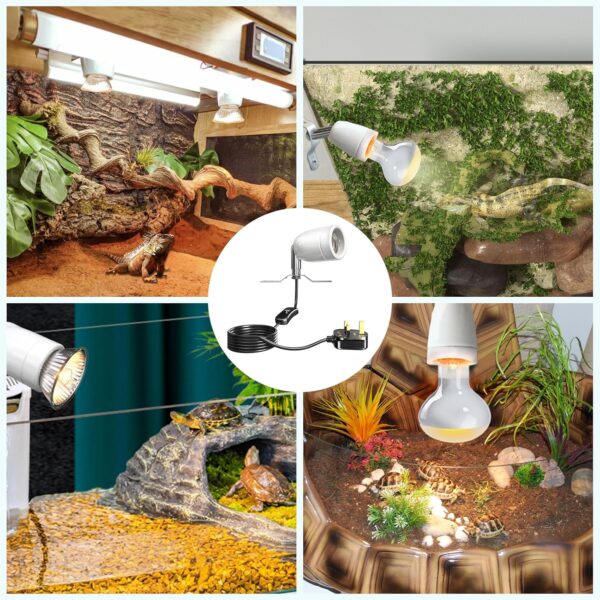 Bonlux 200W Ceramic Reptile Heat Lamp Holder, E27 Base Ceramic Heat Bulb Holder, Rotatable Reptile Light Holder with Inline ON/Off Switch for Turtle, Snake, Lizard, Dog, Chick- No Heat Bulb - Image 4