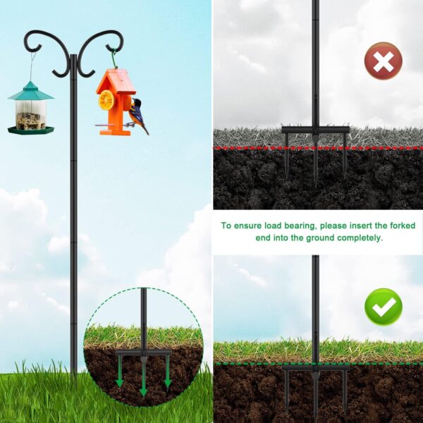 Mutool 78in/198cm Adjustable Shepherds Hooks for Outdoor, 2 Pack Heavy Duty Bird Feeder Pole, Shepherds Crook Garden Hooks for Lantern Birdfeeder Garden Lights Hanging Plants Solar Light, Black - Image 3