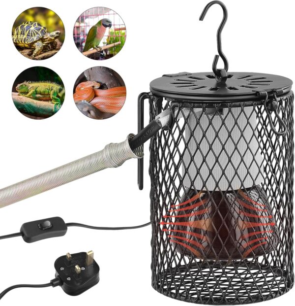 Reptile Heat Lamp with Guard, 100W Ceramic Heating Lamp with Anti Hot Bracket Cage,Lampshade Holder Heater Lighting, Infrared Reptile Heat Bulb for Bearded Dragon,Lizard,Tortoise,Snake,Birds, UK Plug - Image 10