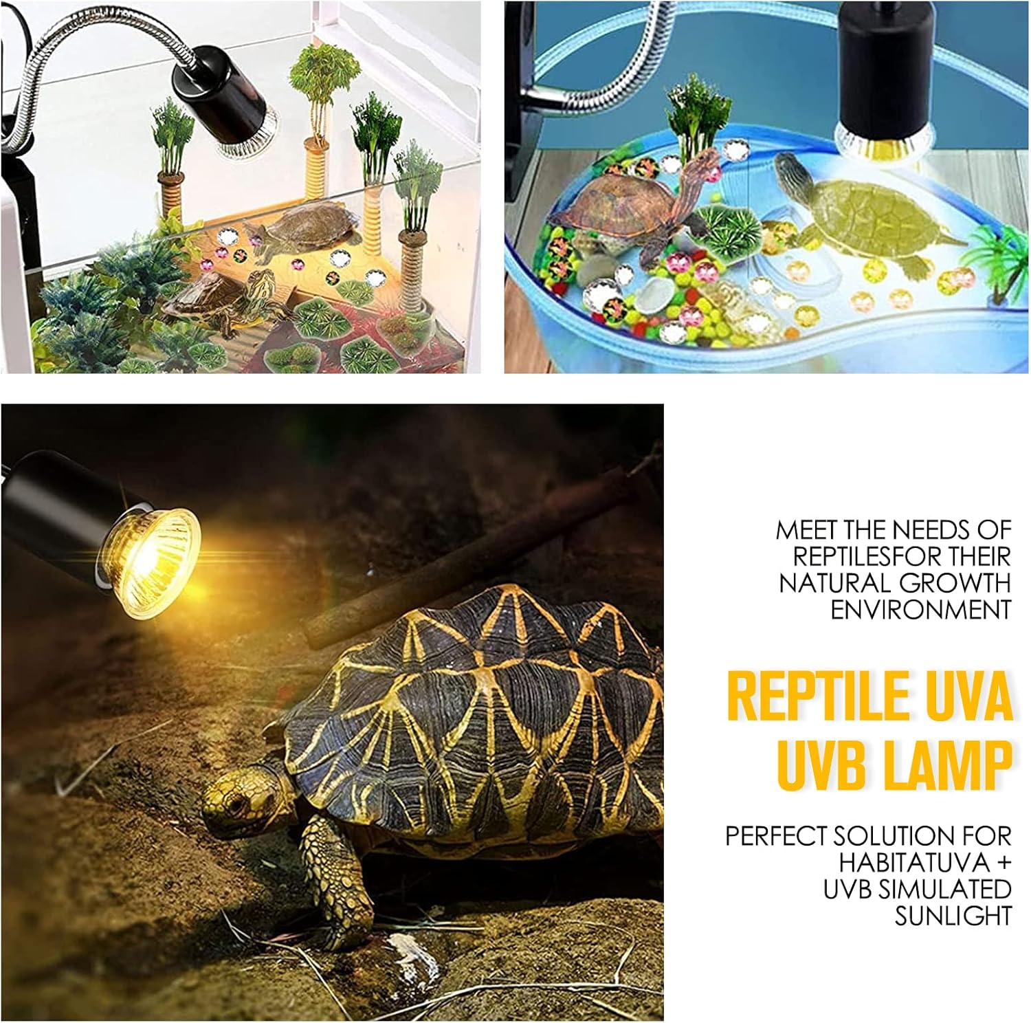 Tortoise Heat Lamp, 50W UVA UVB Basking Lamp with 360°Rotatable Clip & Power Adapter, 30cm Rotatable Gooseneck with 3 x 50W Heat Bulb, Heating Light for Reptiles, Lizard, Turtle Snak Aquarium - Image 7