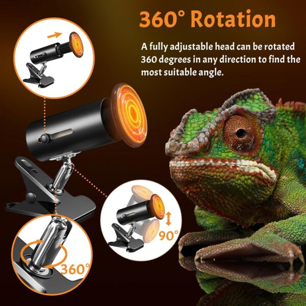 Bonlux Reptile Tortoise Heat Lamp with 100W Terrarium Reptile Heat Bulb E27 Basking Lamp Adjustable Holder with Clip Pet Ceramic Infrared Heat Lamp Bulb for Lizards, Tortoise, Snake, Chicken, Puppies - Image 4