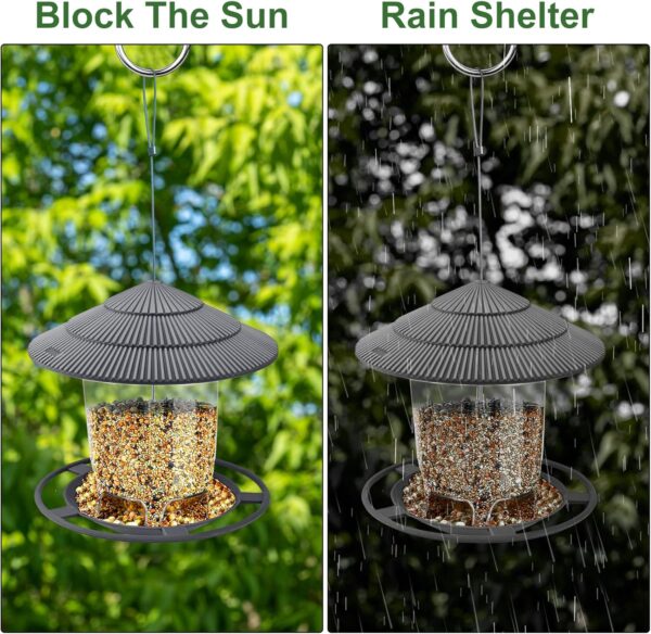 Garden Bird Feeder for Outside, Hanging High-Capacity Wild Bird Feeder, Plastic Garden Bird Seed Feeder, All Weather Rainproof Roof Squirrel Proof BirdsFeeder for Outdoor Yard Garden Decoration - Image 4