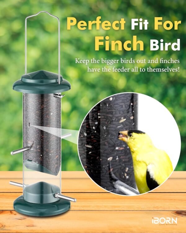 iBorn Metal Bird Feeder Nyger Niger Seed Feeder for Finch Goldfinch Thistle Seed Wild Bird Feeder Hanging Metal 8 Inch Green - Image 5