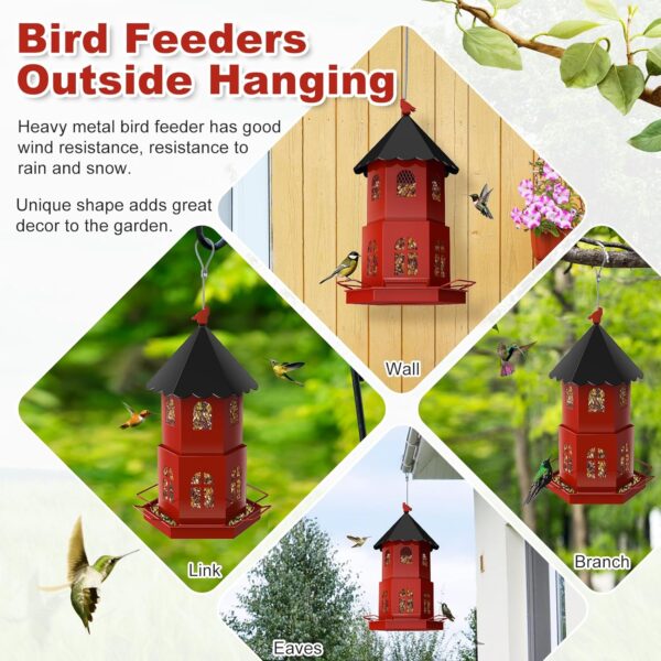 JOENCOST Bird Feeders for Outdoors, Large Capacity Metal Bird Feeder Squirrel Proof, Bird Feeders Outside Hanging for Cardinals Finch Blue Jay Sparrows and Wild Birds (Red) - Image 6