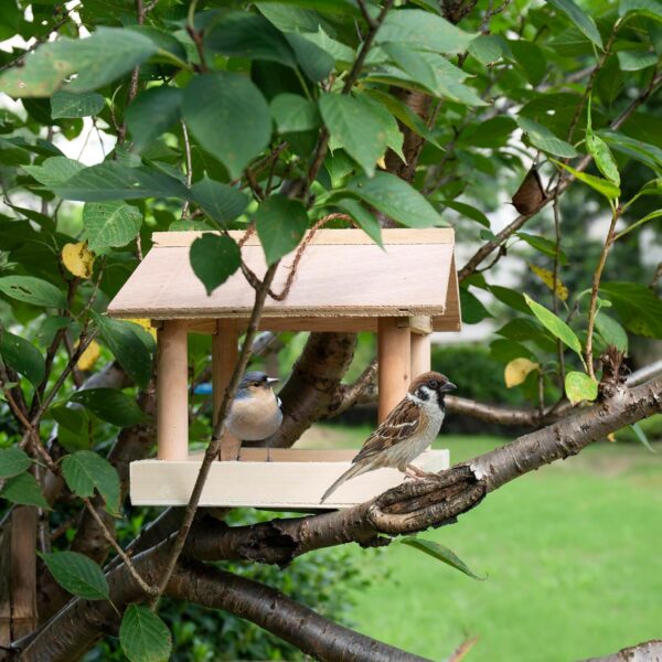 Vencier Chic Hanging Bird Table - A Wildlife Haven with Weatherproof Wooden Feeder - Easy to Install, Eco-Conscious Bird Feeders Station - Outdoor Feed Tray with Roof for Heavy Duty Delights - Image 3