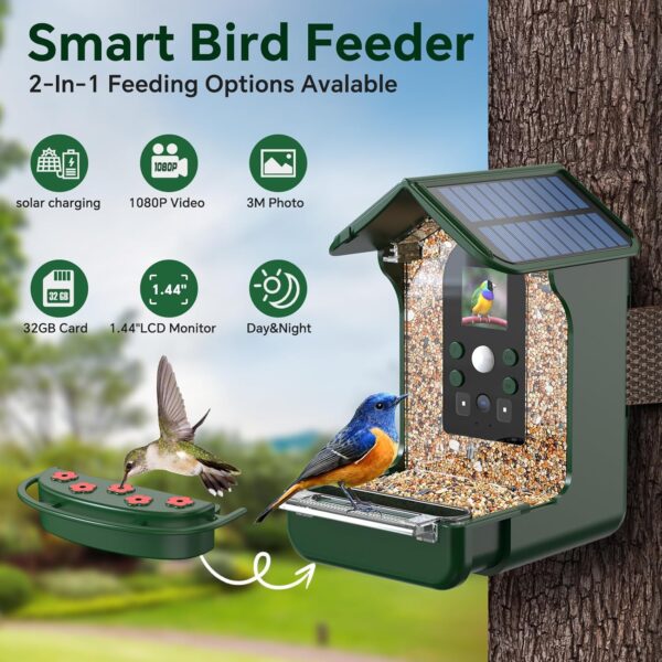 Cozion Smart Bird Feeder Camera, 1080P HD Solar Smart Bird Feeder with Camera, Auto Capture Photo&Video, Bird Camera Waterproof Bird Box Camera, PIR Motion Sense Birds Feeder and 32GB Card - Image 2