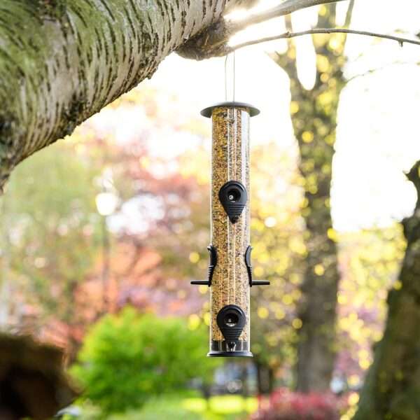 Deerstone Hanging Bird Seed Feeder with Cleaning Brush for Small UK Garden Birds Squirrel Resistant Metal & Polycarbonate - Image 7