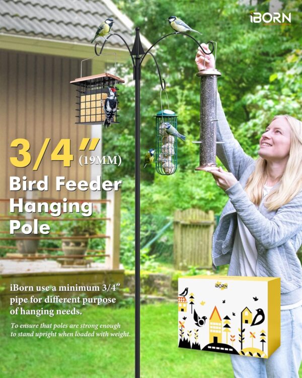 iBorn Bird Feeders Hanging Station 76Inch Wild Bird Feeding Station Pole Stand Outdoors Shepherds Hooks, 3 Hooks,3/4Inch Pole (Bird Feeders NOT Included) - Image 2