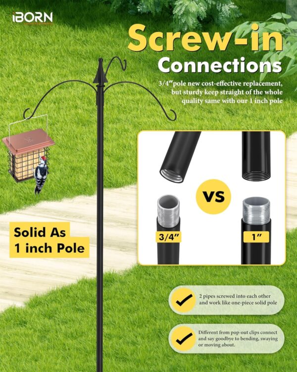 iBorn Bird Feeders Hanging Station 76Inch Wild Bird Feeding Station Pole Stand Outdoors Shepherds Hooks, 3 Hooks,3/4Inch Pole (Bird Feeders NOT Included) - Image 4