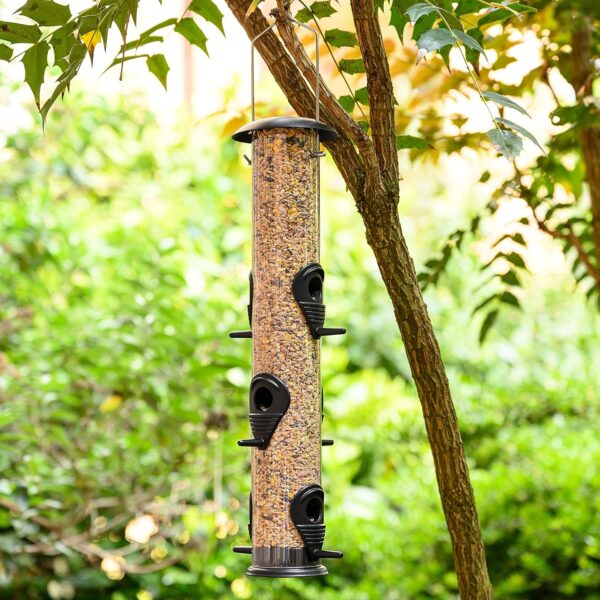 Deerstone Hanging Bird Seed Feeder with Cleaning Brush for Small UK Garden Birds Squirrel Resistant Metal & Polycarbonate - Image 5