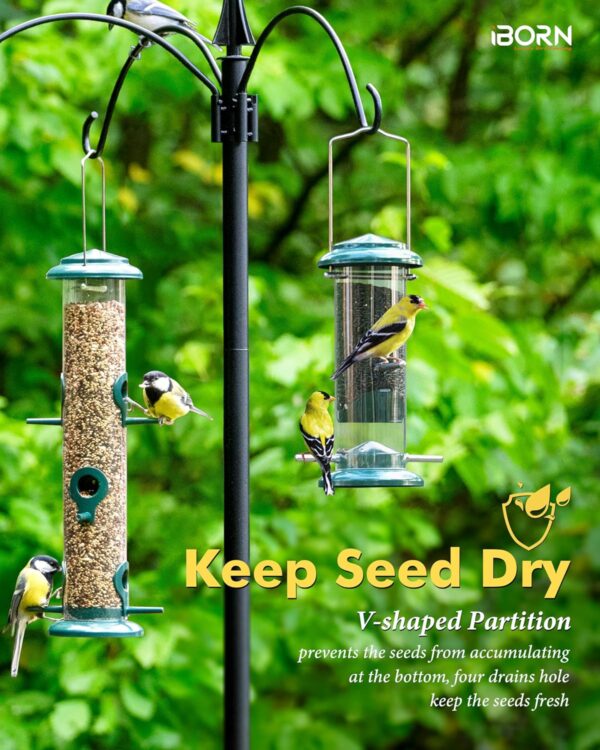 iBorn Metal Bird Feeder Nyger Niger Seed Feeder for Finch Goldfinch Thistle Seed Wild Bird Feeder Hanging Metal 8 Inch Green - Image 2