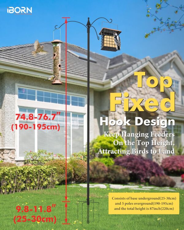 iBorn Bird Feeders Hanging Station 76Inch Wild Bird Feeding Station Pole Stand Outdoors Shepherds Hooks, 3 Hooks,3/4Inch Pole (Bird Feeders NOT Included) - Image 5