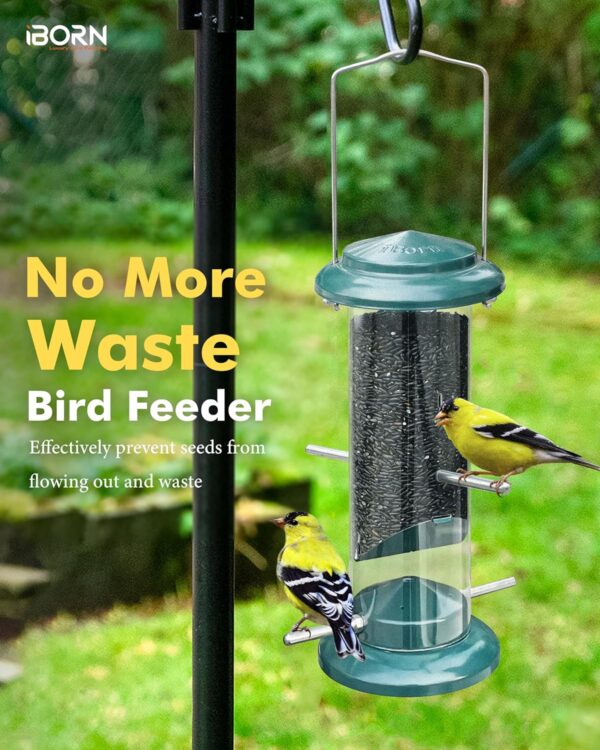 iBorn Metal Bird Feeder Nyger Niger Seed Feeder for Finch Goldfinch Thistle Seed Wild Bird Feeder Hanging Metal 8 Inch Green - Image 3