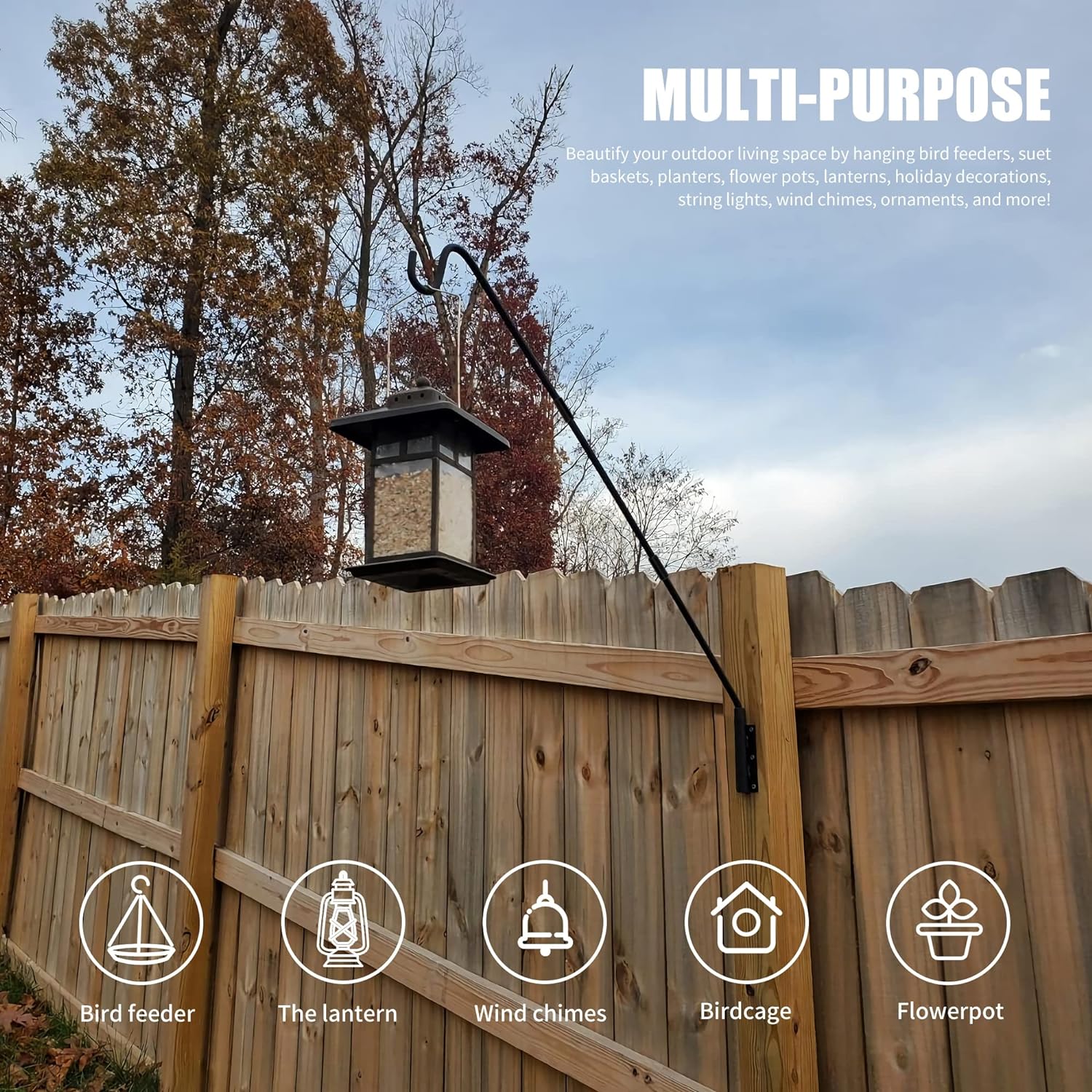 Juegoal Heavy Duty Deck Hook, 25 Inch to 36 Inch Wall Mounted Extended Reach Deck Hook Wall Pole Plant Bracket for Hanging Bird Feeder, Plants, Suet Baskets, Lanterns, Wind Chimes - Image 3