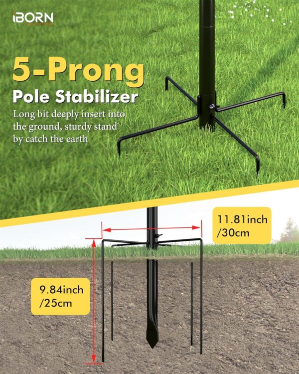 iBorn Bird Feeder Pole 1 Inch Thickness Pole Wild Bird Feeding Station Stand Shepard Hook for Bird Feeders, with 2Top Hooks& 2 Adjustable Hooks,5-Prong Pole Stabilizer(Bird Feeders NOT Included) - Image 8