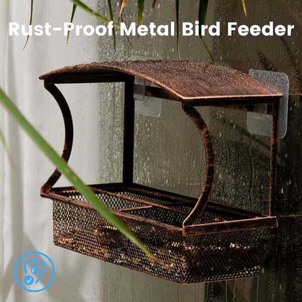 Monjita Window Bird Feeder, Durable Metal Bird Feeder, Window Bird Feeders with Strong Adhesive Sheets ×4, Wild Bird Feeders for Outside, Removable Tray for Easy Cleaning, Perfect Bird Watching Gift - Image 5
