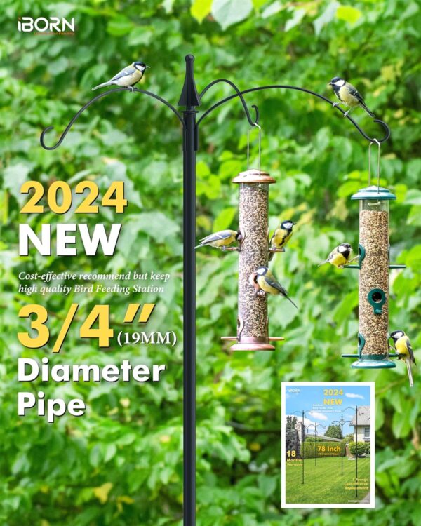 iBorn Bird Feeders Hanging Station 76Inch Wild Bird Feeding Station Pole Stand Outdoors Shepherds Hooks, 3 Hooks,3/4Inch Pole (Bird Feeders NOT Included) - Image 3