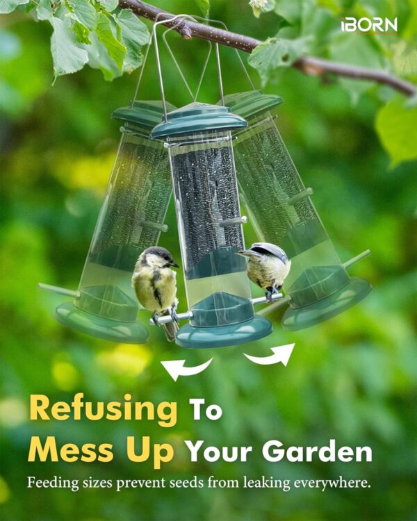 iBorn Metal Bird Feeder Nyger Niger Seed Feeder for Finch Goldfinch Thistle Seed Wild Bird Feeder Hanging Metal 8 Inch Green - Image 4