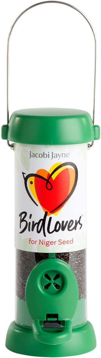 Bird Feeders For Small Birds - Jacobi Jayne® Bird Lovers™ Small Niger Seed Bird Feeder - Hanging Bird Feeder For Niger Seed - 0.5 Litre Capacity. Easy Clean Feeder With Quick Release Perches And Base