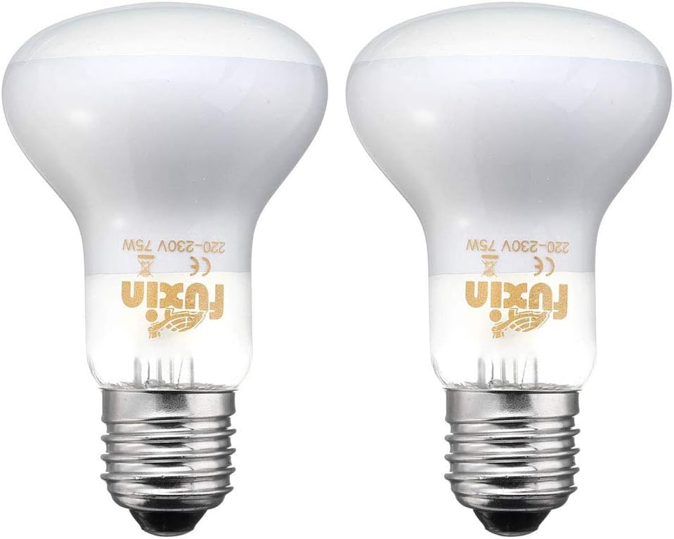 POFET 2pcs Reptile Heating Bulbs, Durable Infrared Heat Lamp Warming Light Bulb White Pet Light for Reptile and Amphibian Lizard Tortoise Spider Snake Chameleon 220-240V(75W)