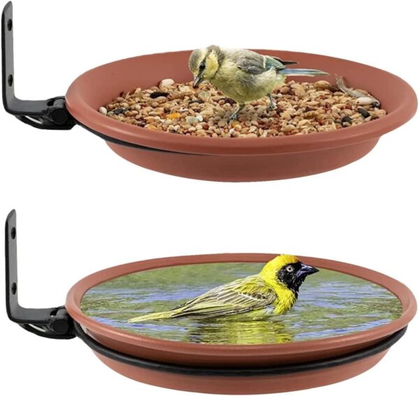 Renyigou 2 Piece Wall Mounted Bird Feeder Hanging Bird Feeder Tray for Garden Bird Feeder Stand Bird Baths Free Standing Installed on Trees Fence Outdoor Walls