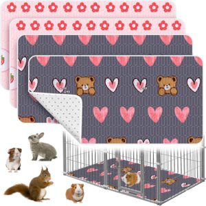 4 Pcs Guinea Pig Bedding, Washable Guinea Pig Cage Liner,Reusable Rabbit Bedding Waterproof Guinea Pig Pee Pads, Absorbent Guinea Pig Bedding for Small Animals Hamster Rabbit Squirrel Cage（ Bear