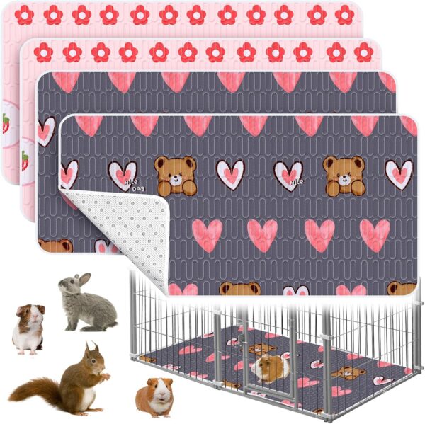 4 Pcs Guinea Pig Bedding, Washable Guinea Pig Cage Liner,Reusable Rabbit Bedding Waterproof Guinea Pig Pee Pads, Absorbent Guinea Pig Bedding for Small Animals Hamster Rabbit Squirrel Cage（ Bear